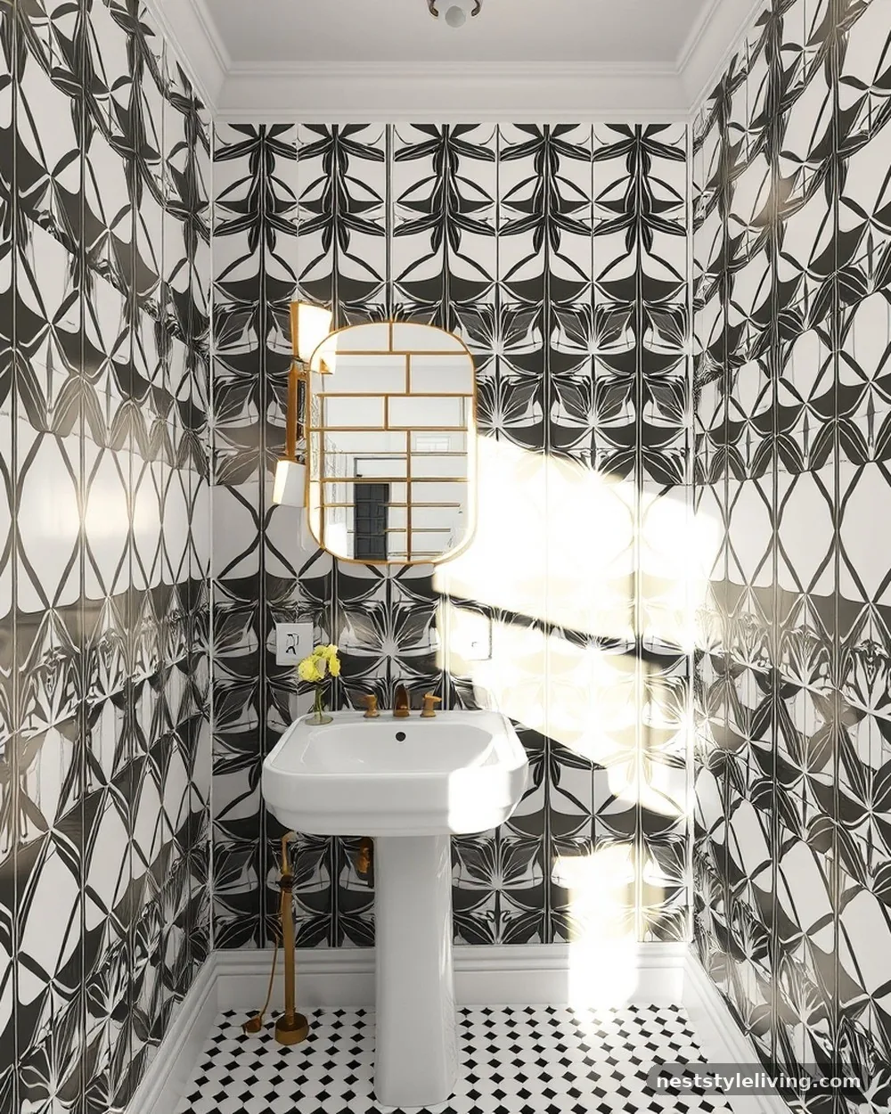 Bold Geometric Wallpaper - 23 Half Bathroom Design Ideas That Make a Big Impact