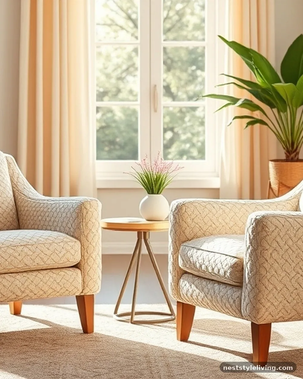 Creamy Bouclé Accent Chairs - 18 White Living Room Ideas That Feel Warm & Inviting