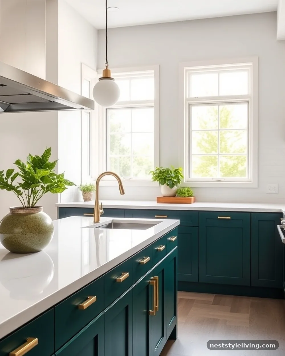 Emerald Green Lower Cabinetry - 15 Colorful Kitchen Ideas That Make Your Space Pop