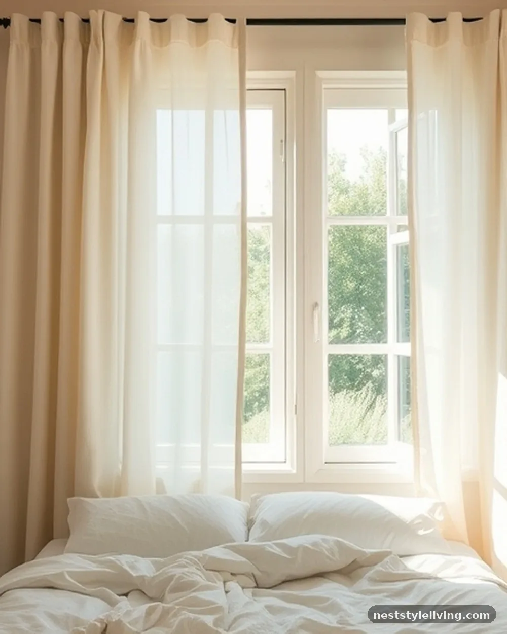 Floor-to-Ceiling Linen Drapes - 16 Nancy Meyers Inspired Bedroom Ideas to Copy