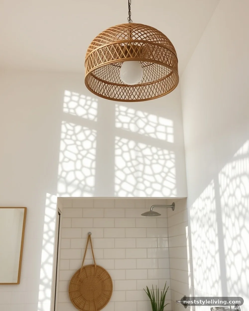 Handwoven Rattan Light Fixtures - 20 Boho Bathroom Ideas for a Soft Relaxed Retreat