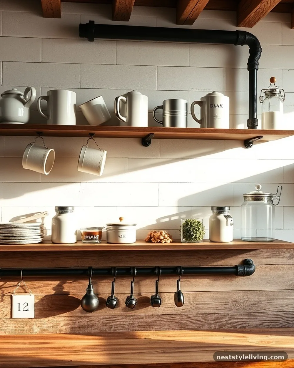 Industrial Pipe Shelving - 21 Coffee Bar at Home Ideas for a Stylish Cozy Space