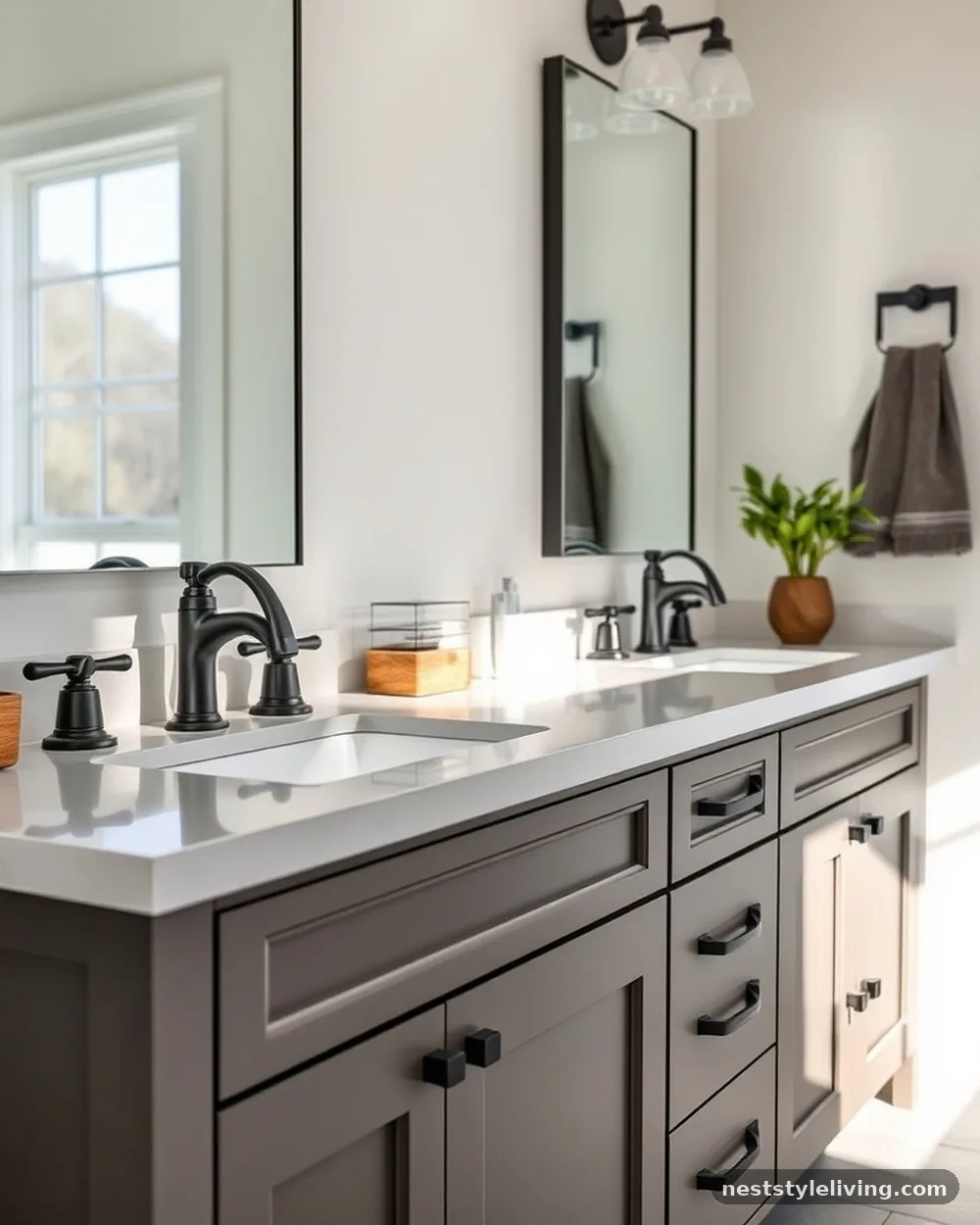 Matte Black Plumbing Fixtures - 20 Modern Farmhouse Bathroom Ideas to Copy Now