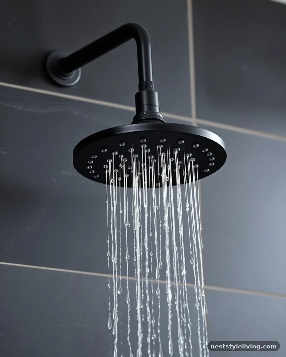 Matte Black Rainfall Showerhead - 21 Dark Moody Bathroom Ideas for a Dramatic Look