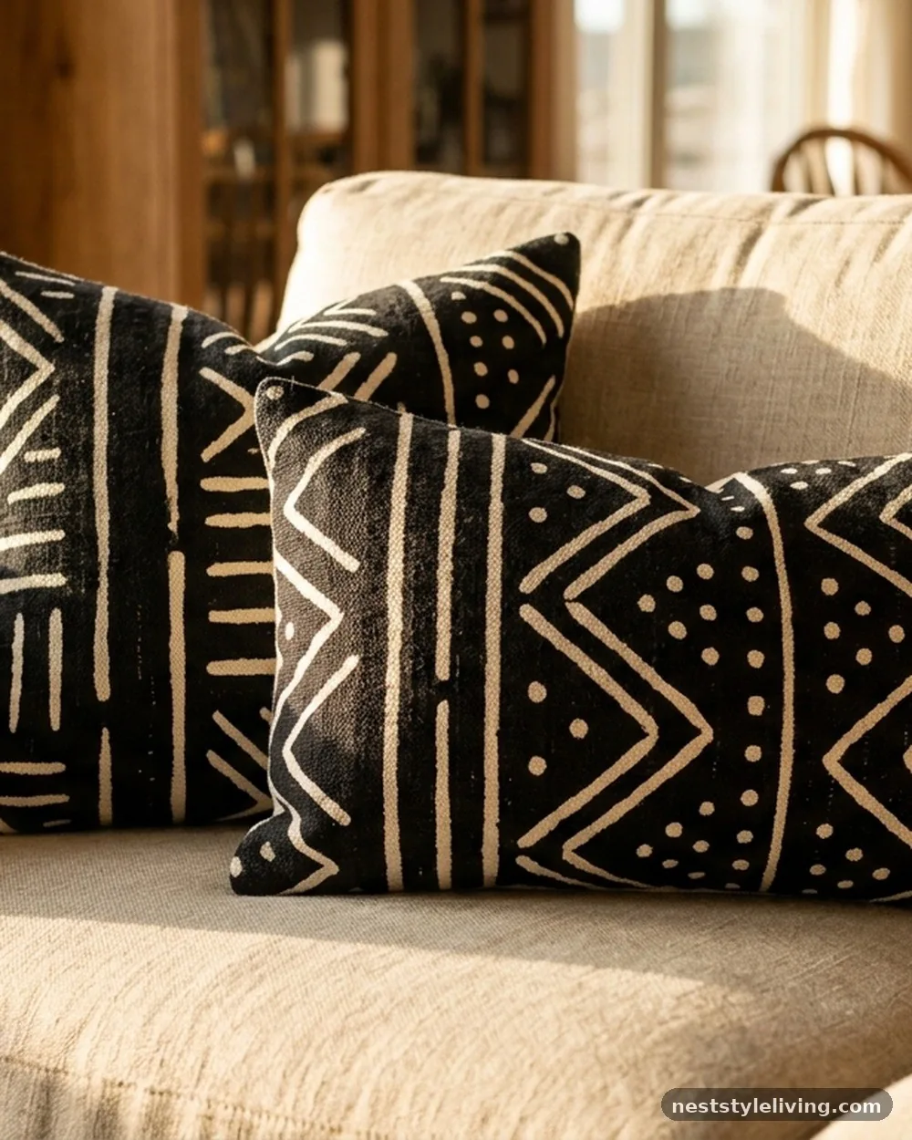 Mudcloth Throw Pillows - 19 Afro Boho Living Room Ideas Full of Warmth and Style
