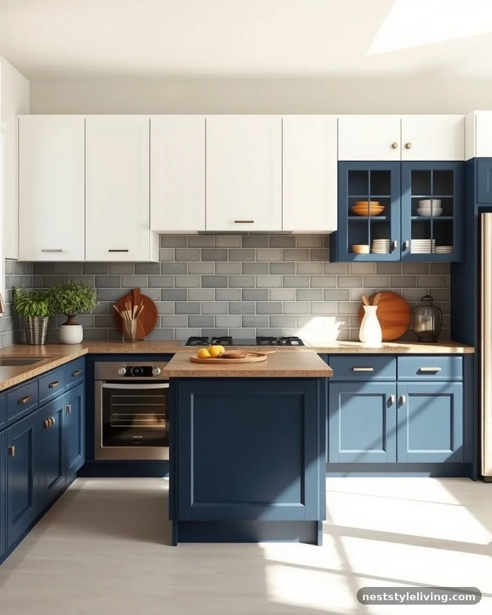 Navy Blue and Crisp White - 22 Two Tone Kitchen Cabinet Ideas to Try at Home