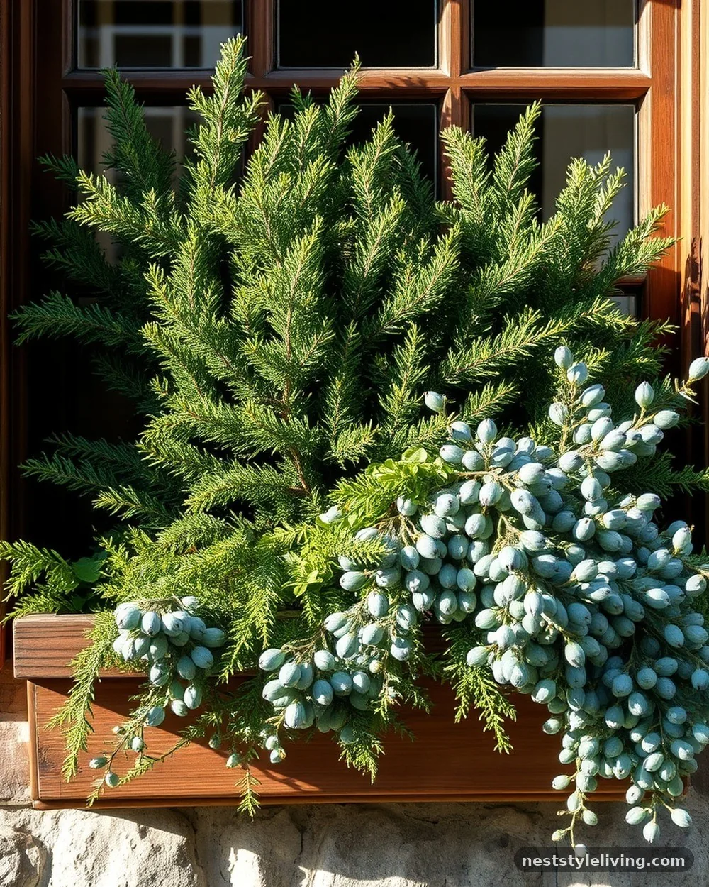 Noble Fir and Eucalyptus Cascade - 19 Winter Window Box Ideas That Add Instant Charm