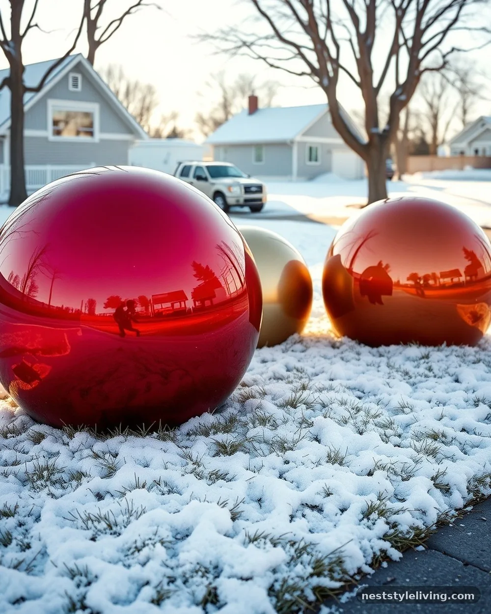 Oversized Weatherproof Ornament Spheres - 20 Outdoor Christmas Decorations to Brighten Your Yard