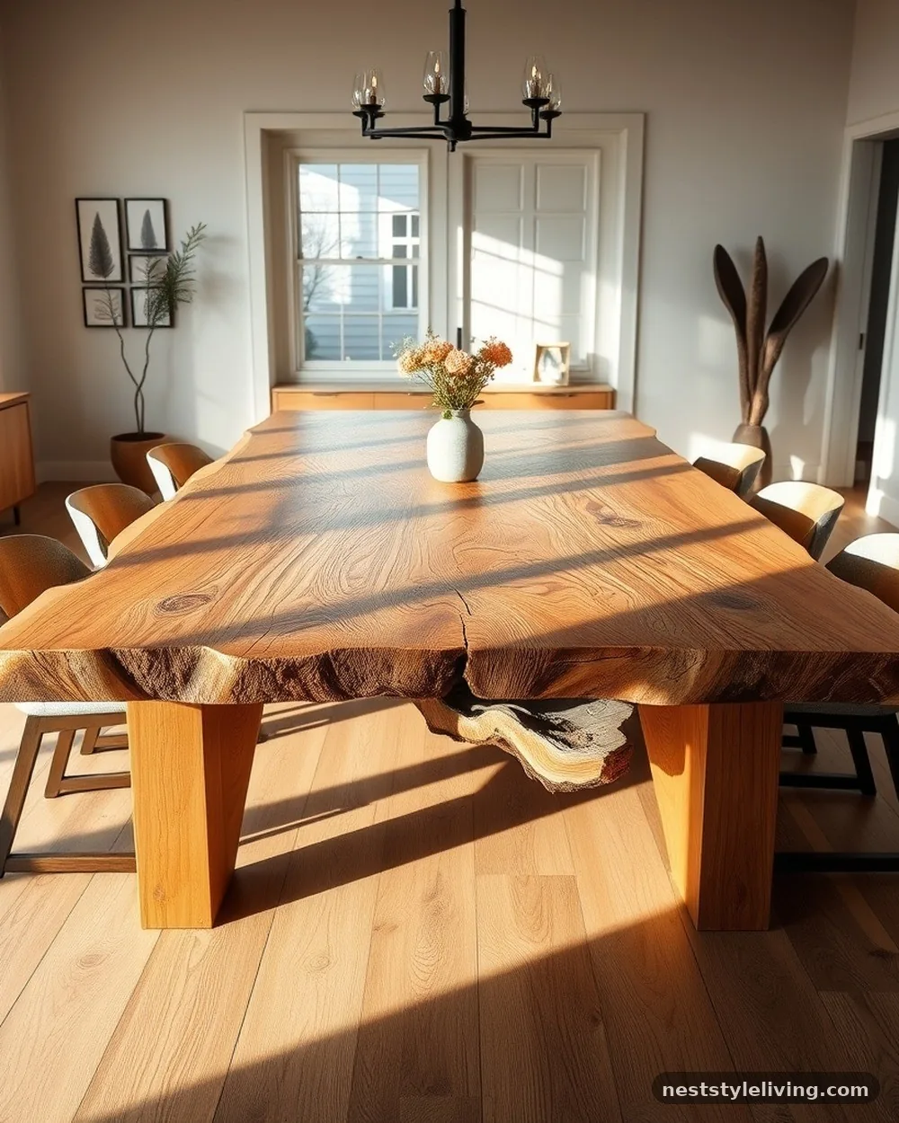 Raw Edge Live-Slab Oak Tables - 16 Nature Inspired Table Ideas to Bring the Outdoors In