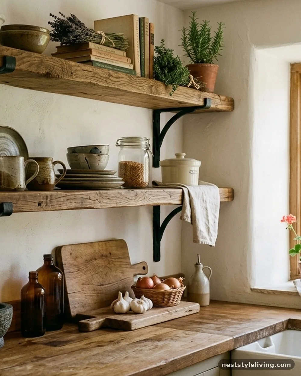 Reclaimed Timber Open Shelving - 16 Boho Kitchen Ideas That Feel Collected and Beautiful