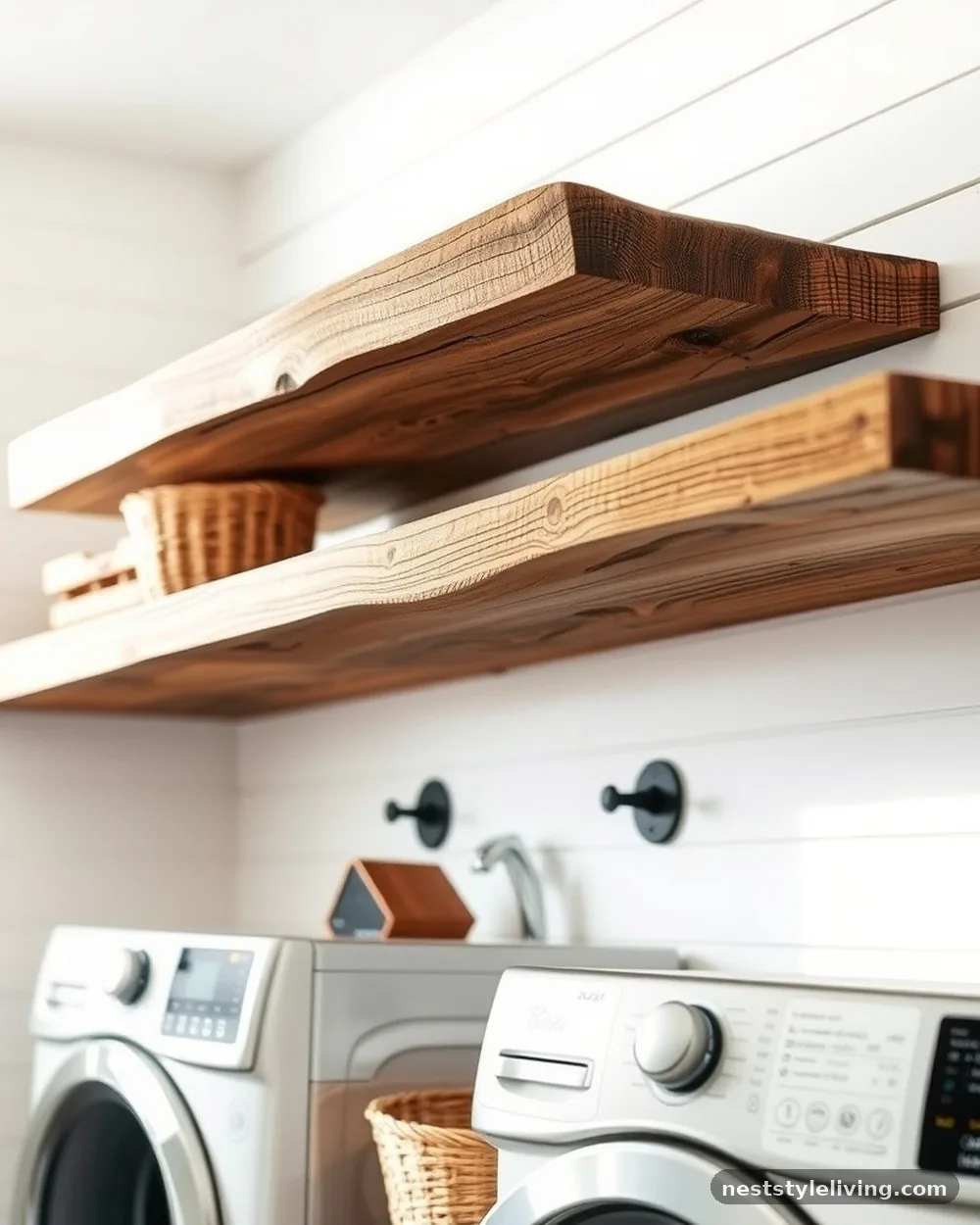 Reclaimed Wood Open Shelving - 23 Farmhouse Laundry Room Ideas for a Cozy Space