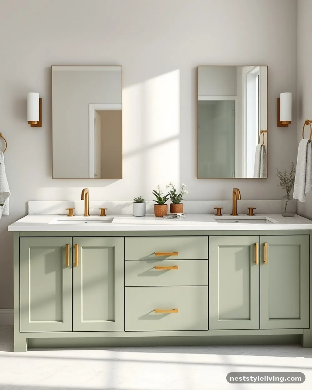 Sage Green Shaker Cabinetry - 22 Green Bathroom Ideas for a Fresh, Serene Space
