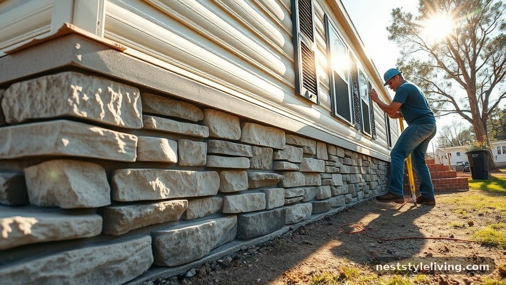 1. Skirting with Faux Stone Panels