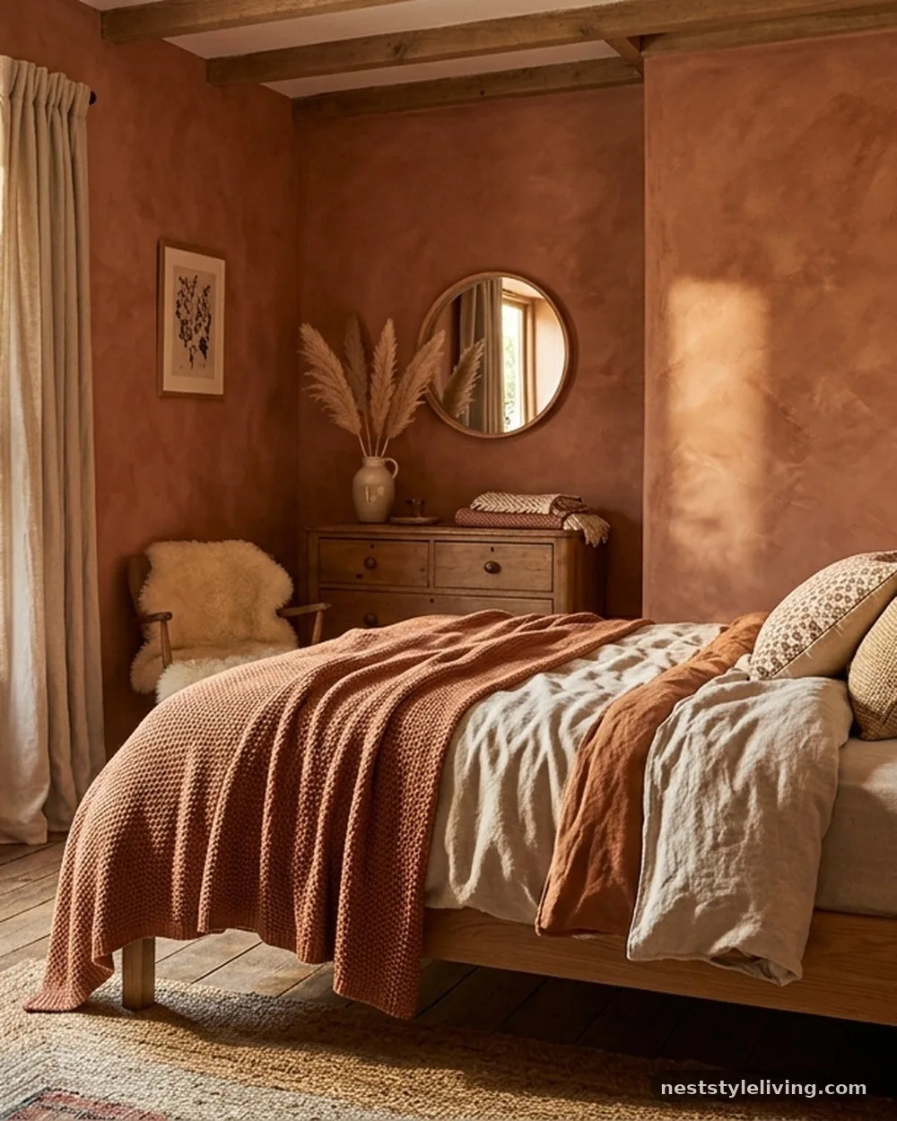 Terracotta Lime Wash Walls - 18 Earthy Boho Bedroom Ideas for a Calm Cozy Retreat