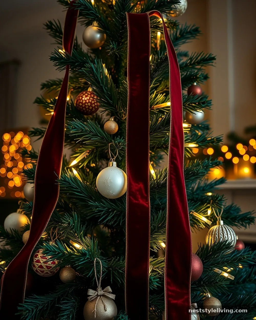 Velvet-Ribbon Tree Streamers - 18 Classy Christmas Decor Ideas That Look Expensive