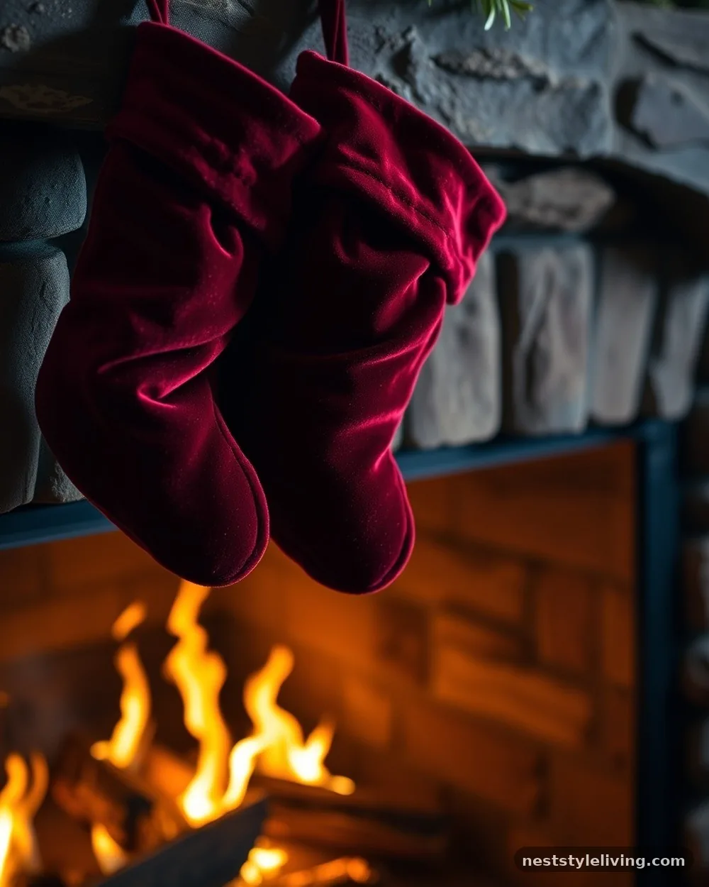 Velvet Stockings in Deep Tones - 20 Timeless Christmas Home Ideas for Cozy Holidays
