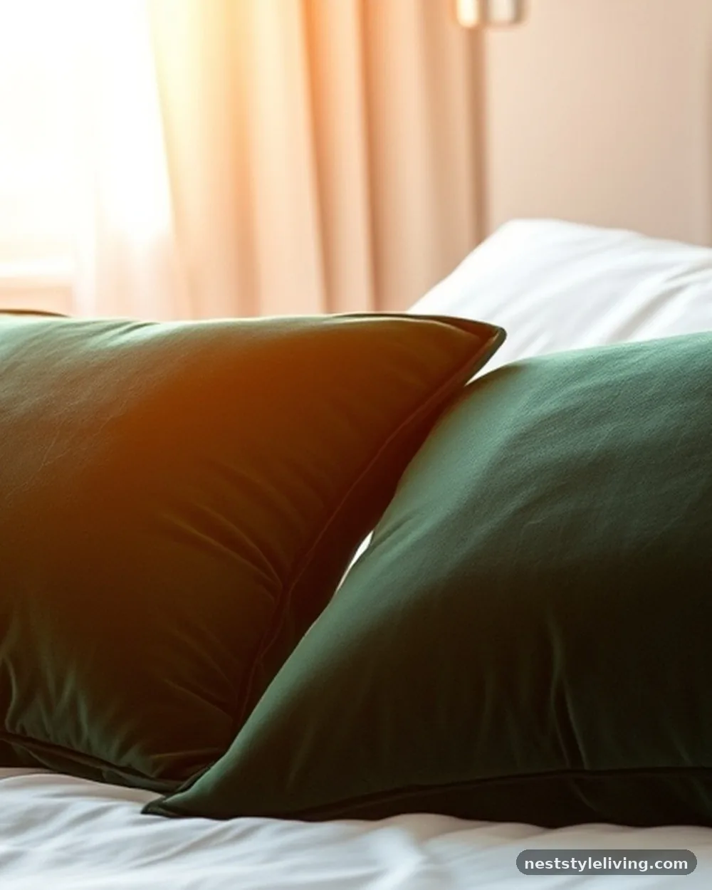 Velvet Throw Pillows in Deep Forest Green - 17 Christmas Bedroom Decor Ideas for a Cozy Holiday