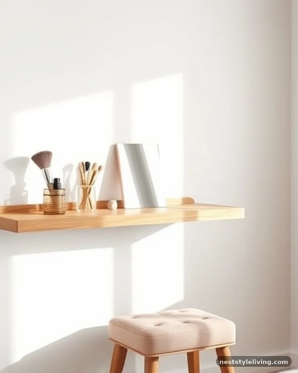 Wall-Mounted Floating Shelves - 18 Small Bedroom Vanity Ideas That Maximize Space