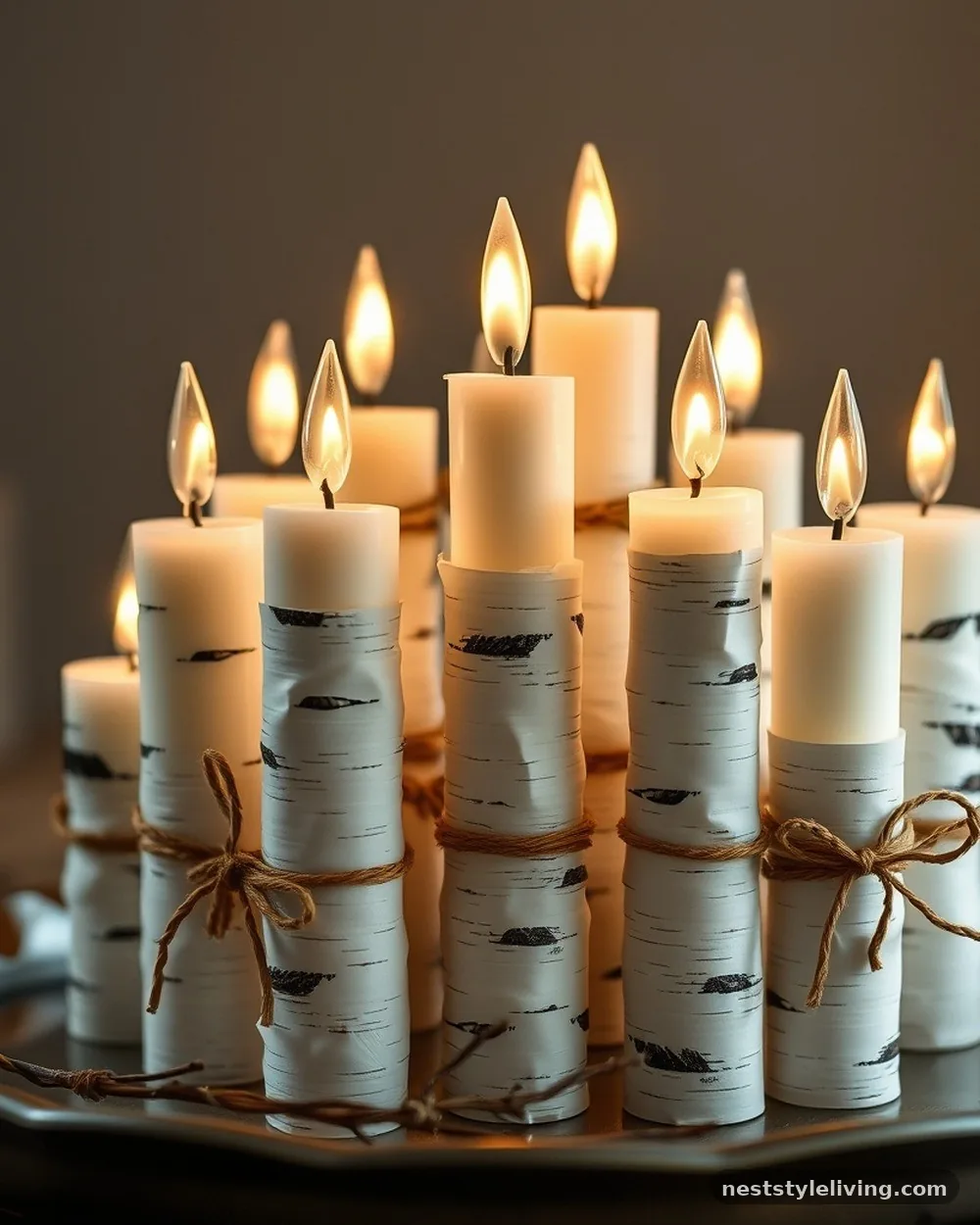 Birch Bark Taper Candle Wraps - 16 Nature Inspired Table Ideas to Bring the Outdoors In
