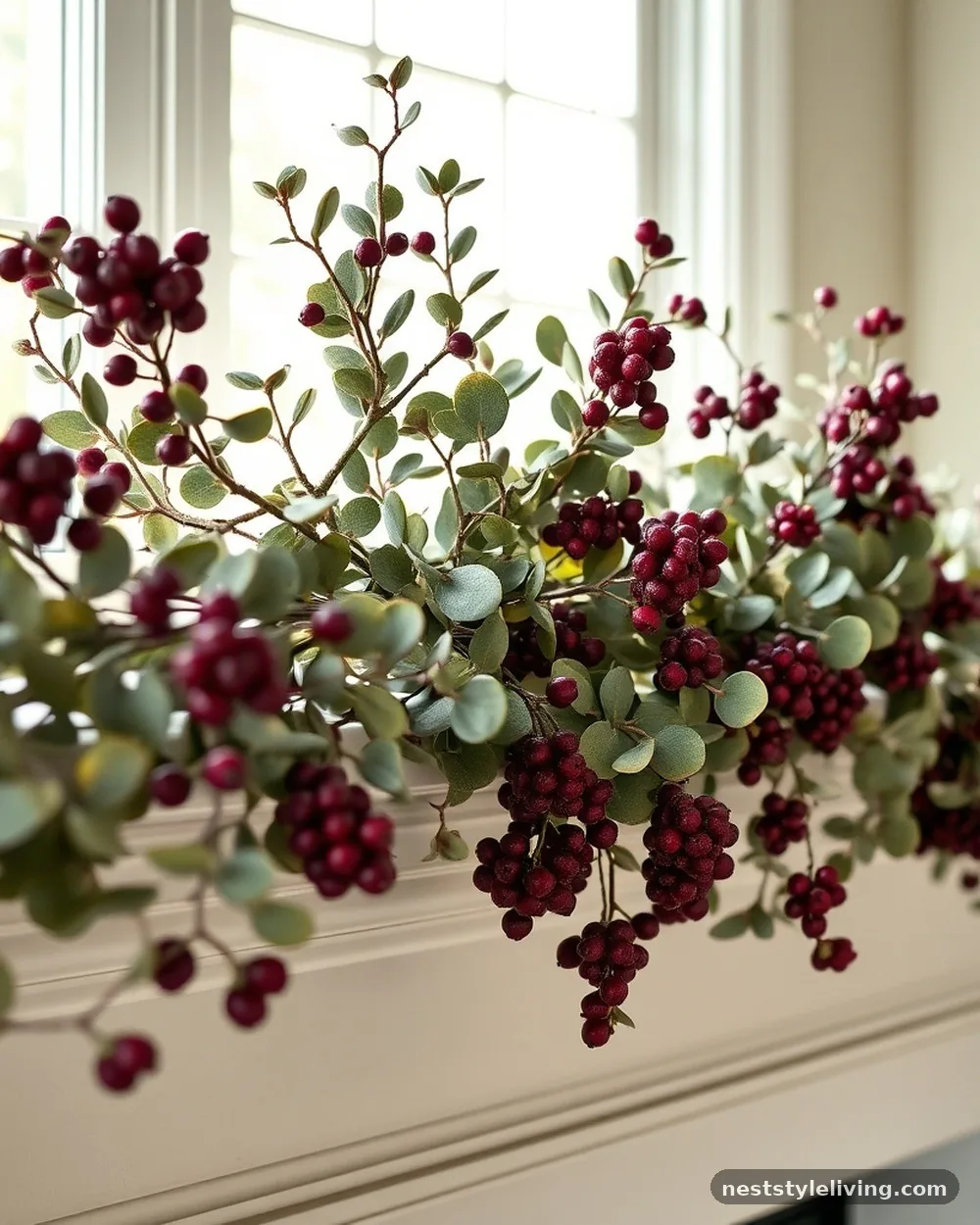 Dried Eucalyptus and Burgundy Berries - 19 Burgundy Christmas Decorations That Look Expensive