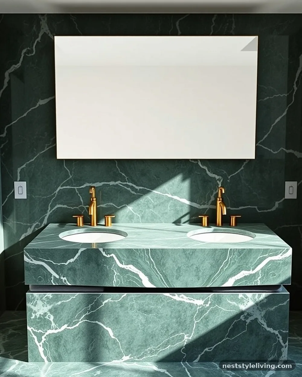 Green Marble Countertop - 22 Green Bathroom Ideas for a Fresh, Serene Space
