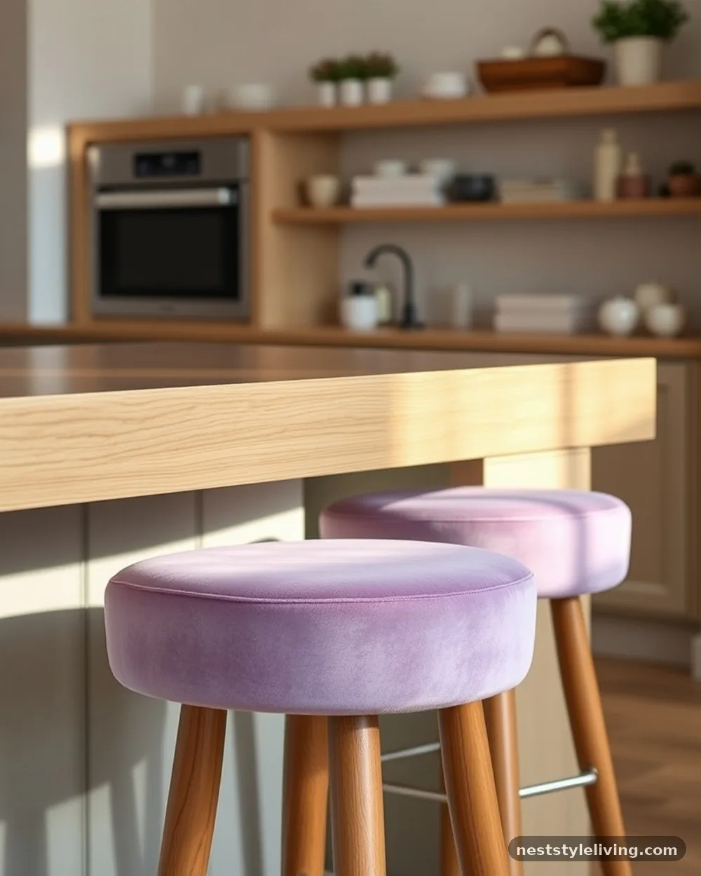 Lavender Velvet Bar Stools - 15 Colorful Kitchen Ideas That Make Your Space Pop