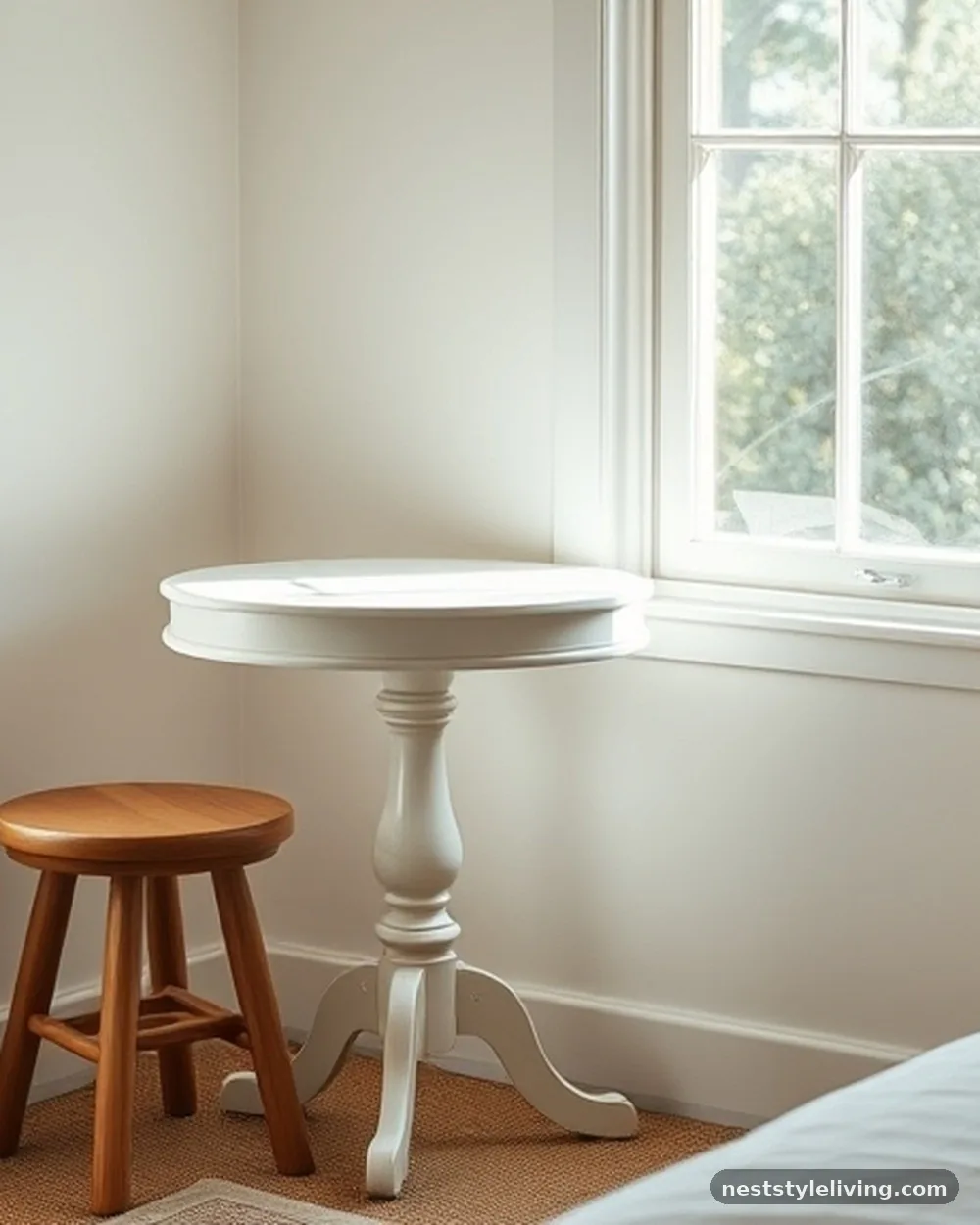 Minimalist Pedestal Tables - 18 Small Bedroom Vanity Ideas That Maximize Space