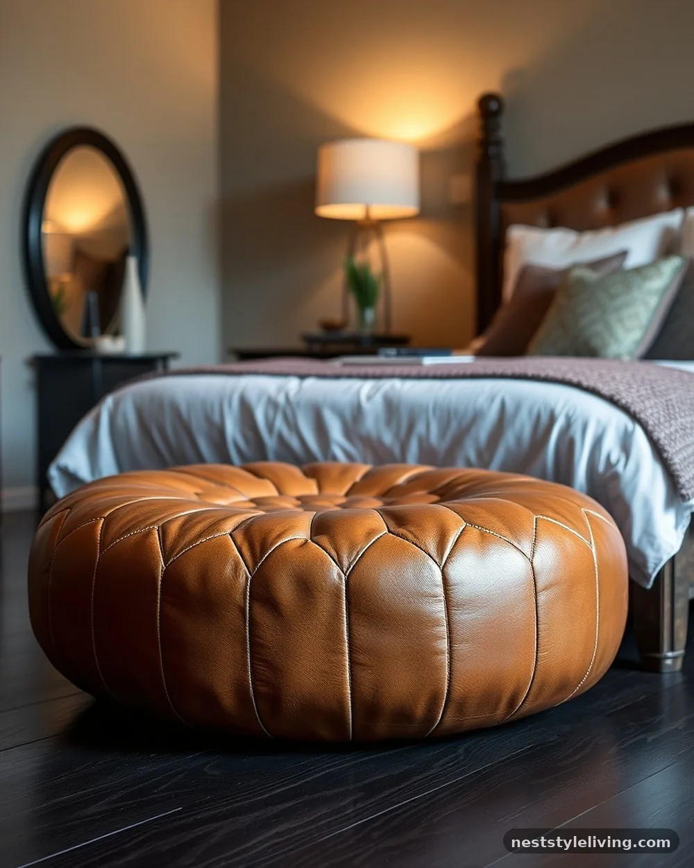 Moroccan Leather Poufs - 15 Dark Boho Bedroom Ideas That Feel Moody and Magical