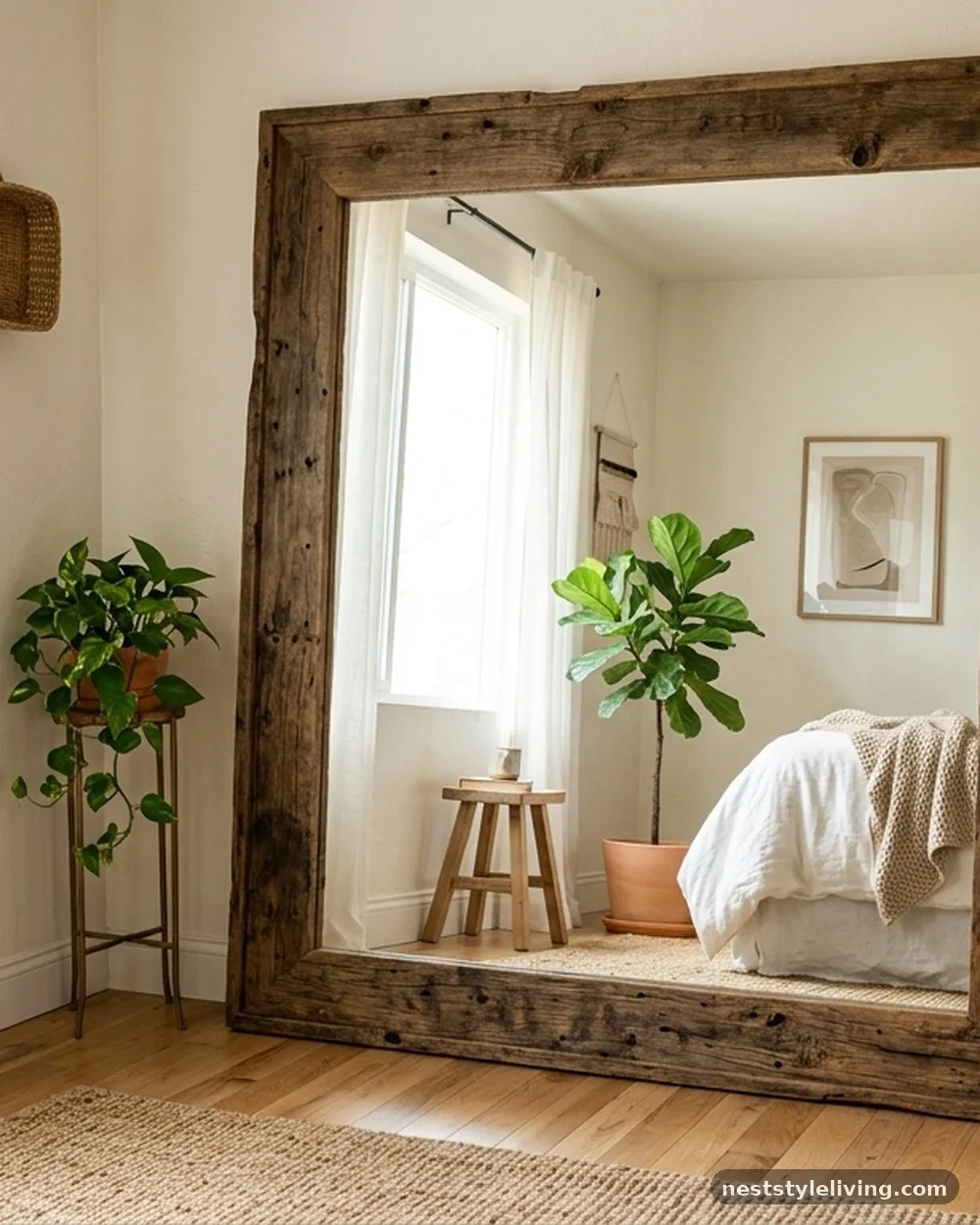 Oversized Floor Mirrors with Wood Frames - 18 Earthy Boho Bedroom Ideas for a Calm Cozy Retreat