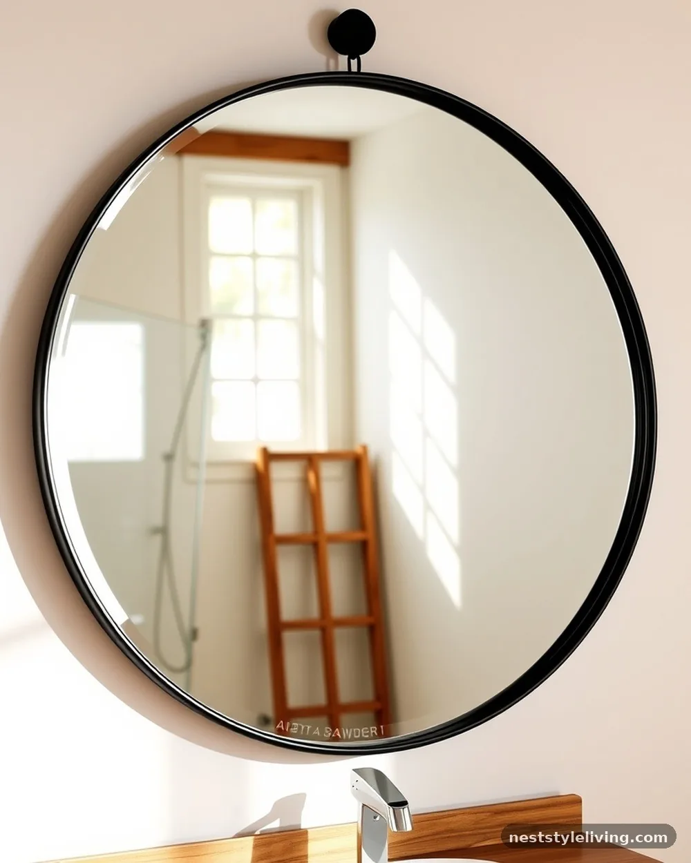 Oversized Round Mirror - 20 Modern Farmhouse Bathroom Ideas to Copy Now