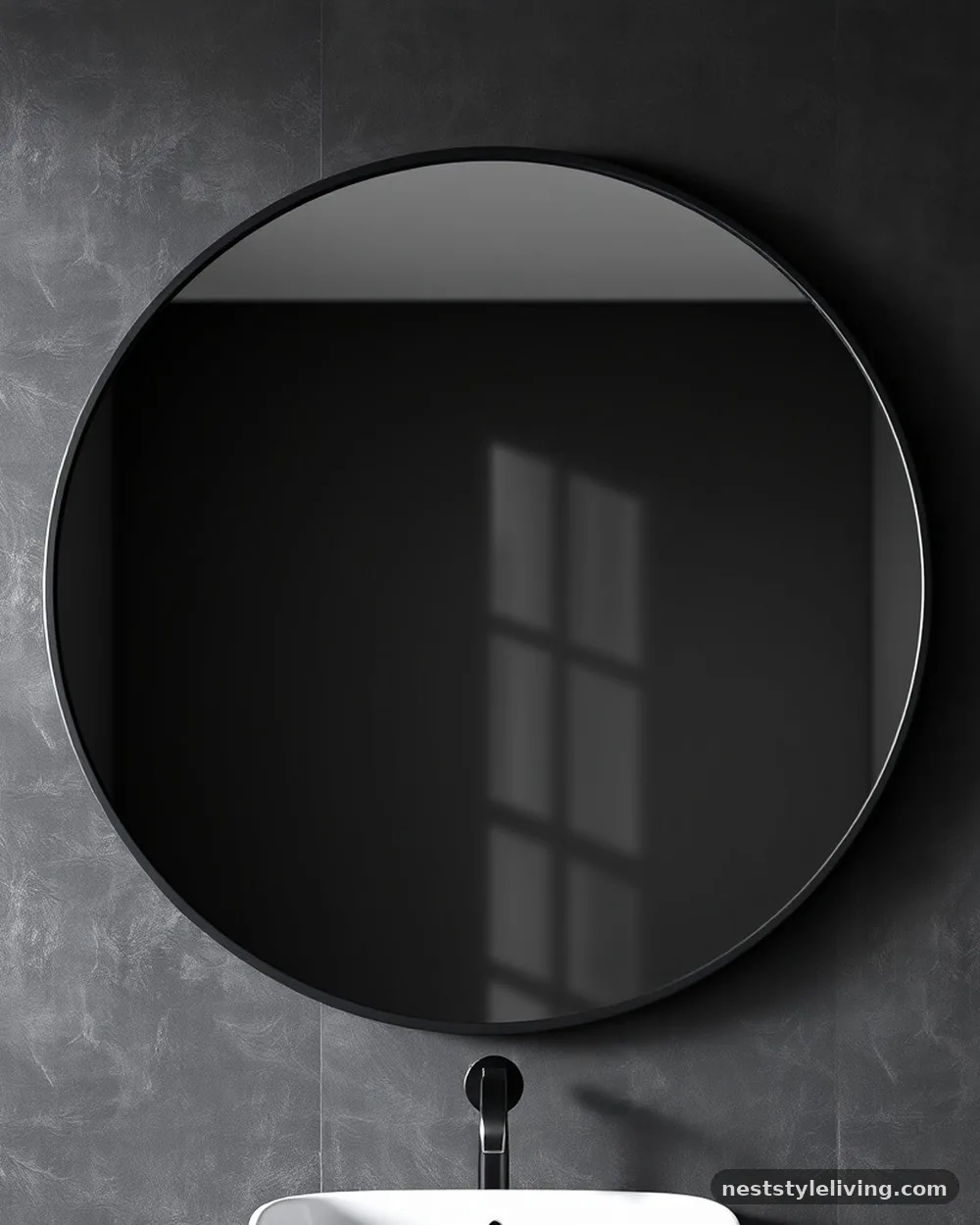 Oversized Round Mirror - 21 Dark Moody Bathroom Ideas for a Dramatic Look