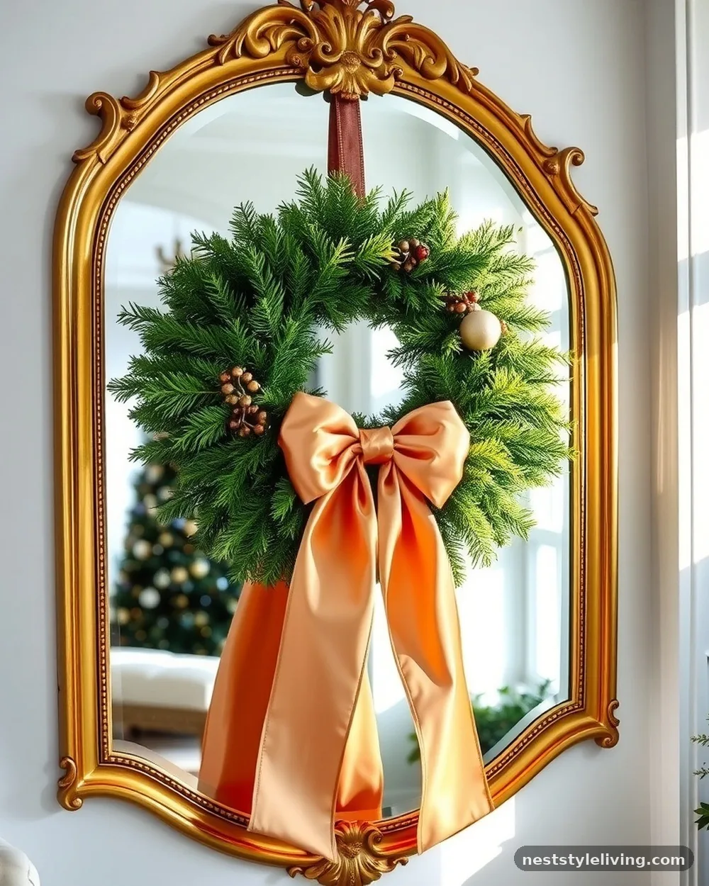Oversized Wreaths on Interior Mirrors - 18 Classy Christmas Decor Ideas That Look Expensive
