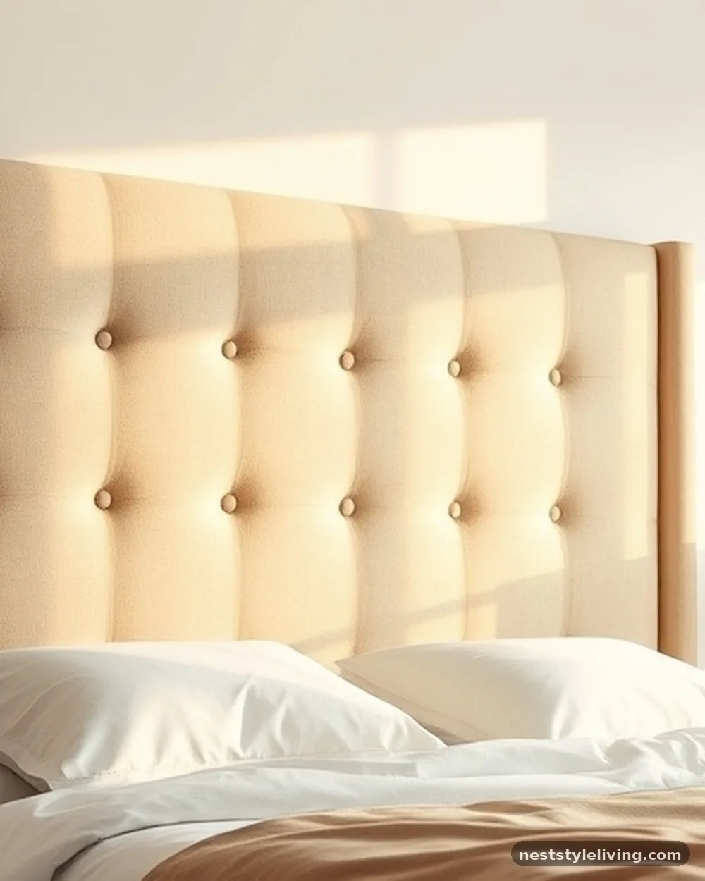 Upholstered Headboard in Neutral Linen - 16 Nancy Meyers Inspired Bedroom Ideas to Copy