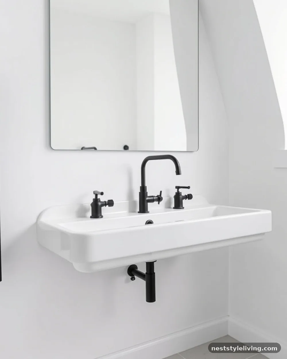 Black Trough Sink - 14 Black and White Bathroom Ideas That Look Timeless