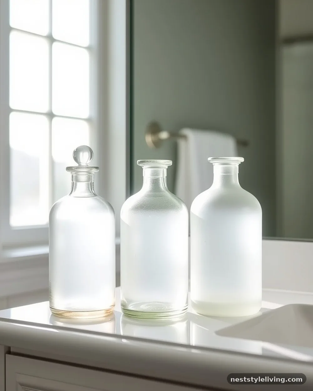Frosted Glass Apothecary Bottles - 18 Bathroom Counter Decor Ideas for an Instant Glow-Up