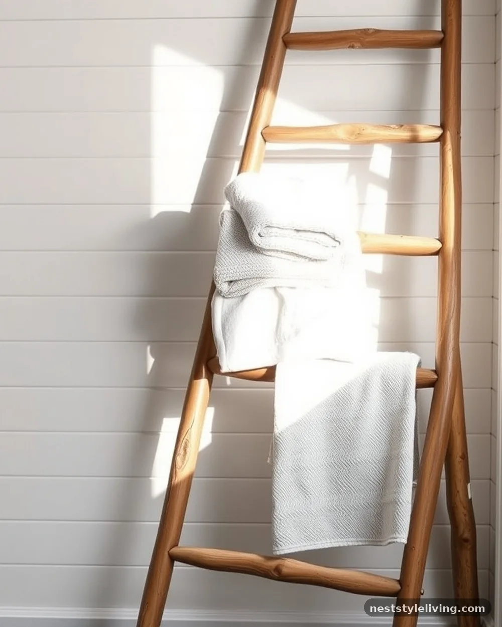 Ladder Towel Rack - 20 Modern Farmhouse Bathroom Ideas to Copy Now