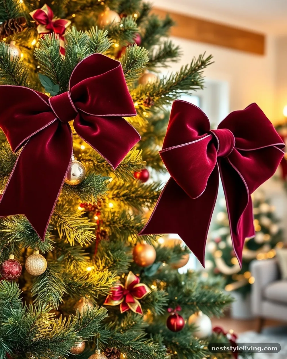 Large Scale Burgundy Bows - 19 Burgundy Christmas Decorations That Look Expensive