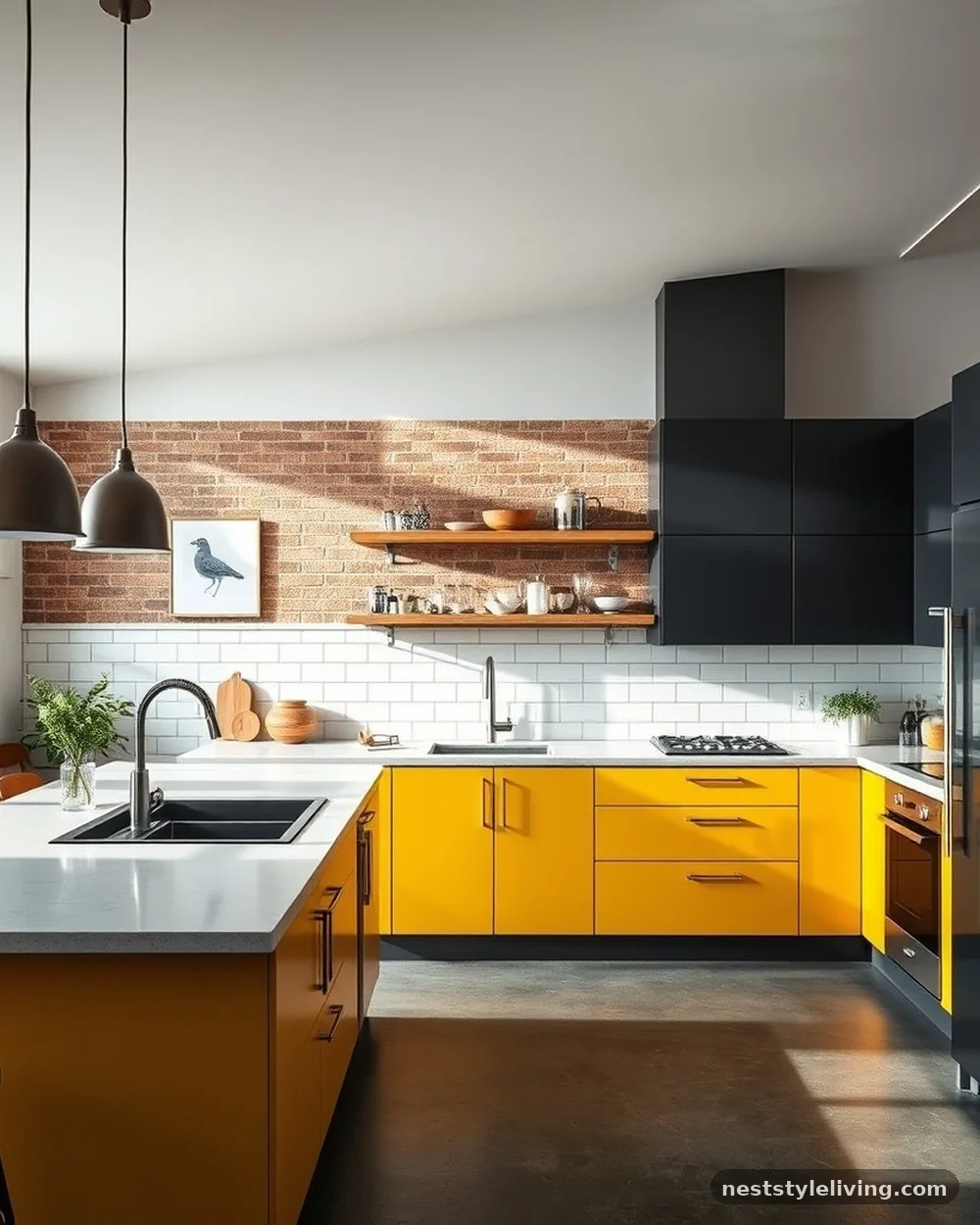 Mustard Yellow and Charcoal - 22 Two Tone Kitchen Cabinet Ideas to Try at Home