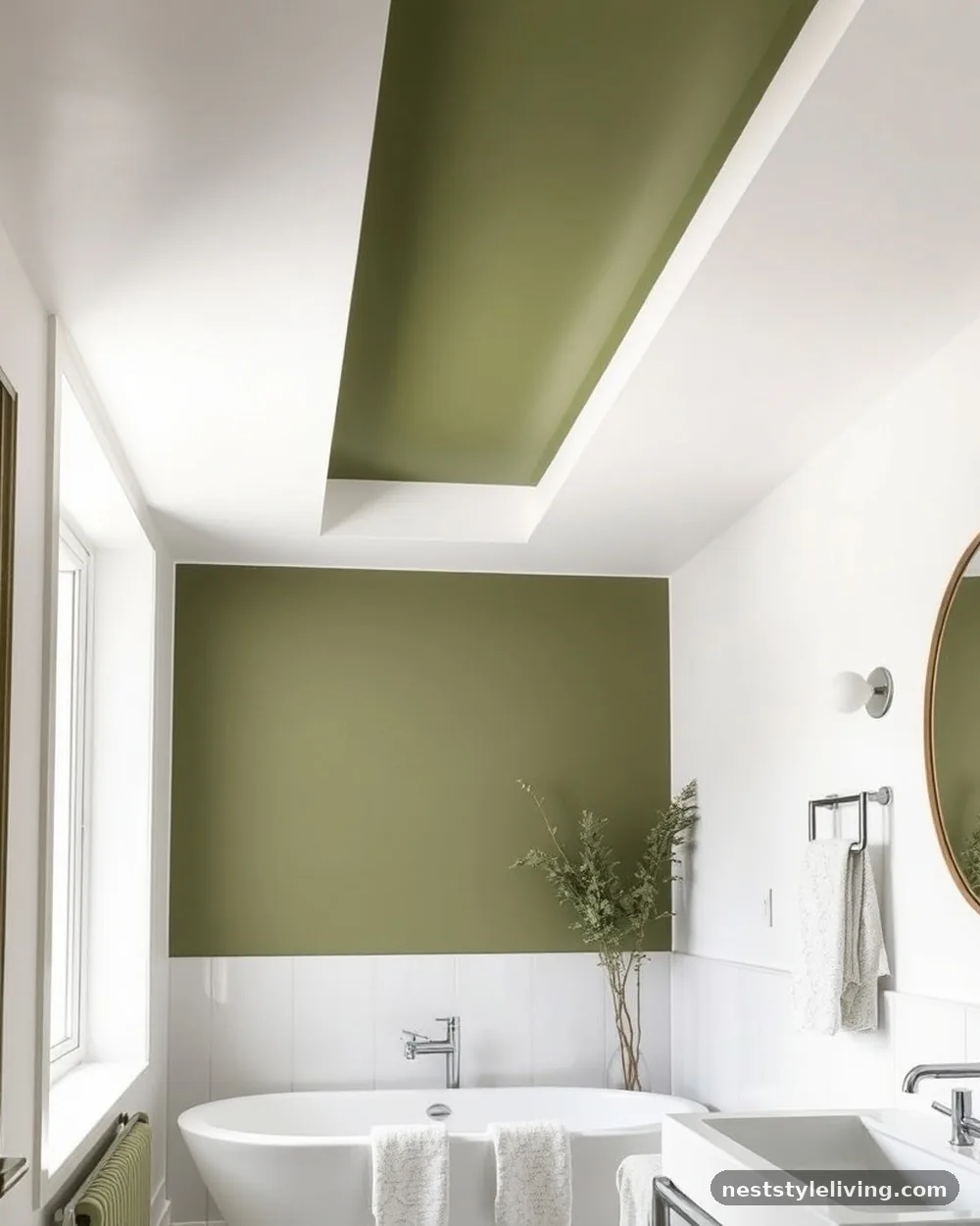 Olive Green Painted Ceiling - 22 Green Bathroom Ideas for a Fresh, Serene Space