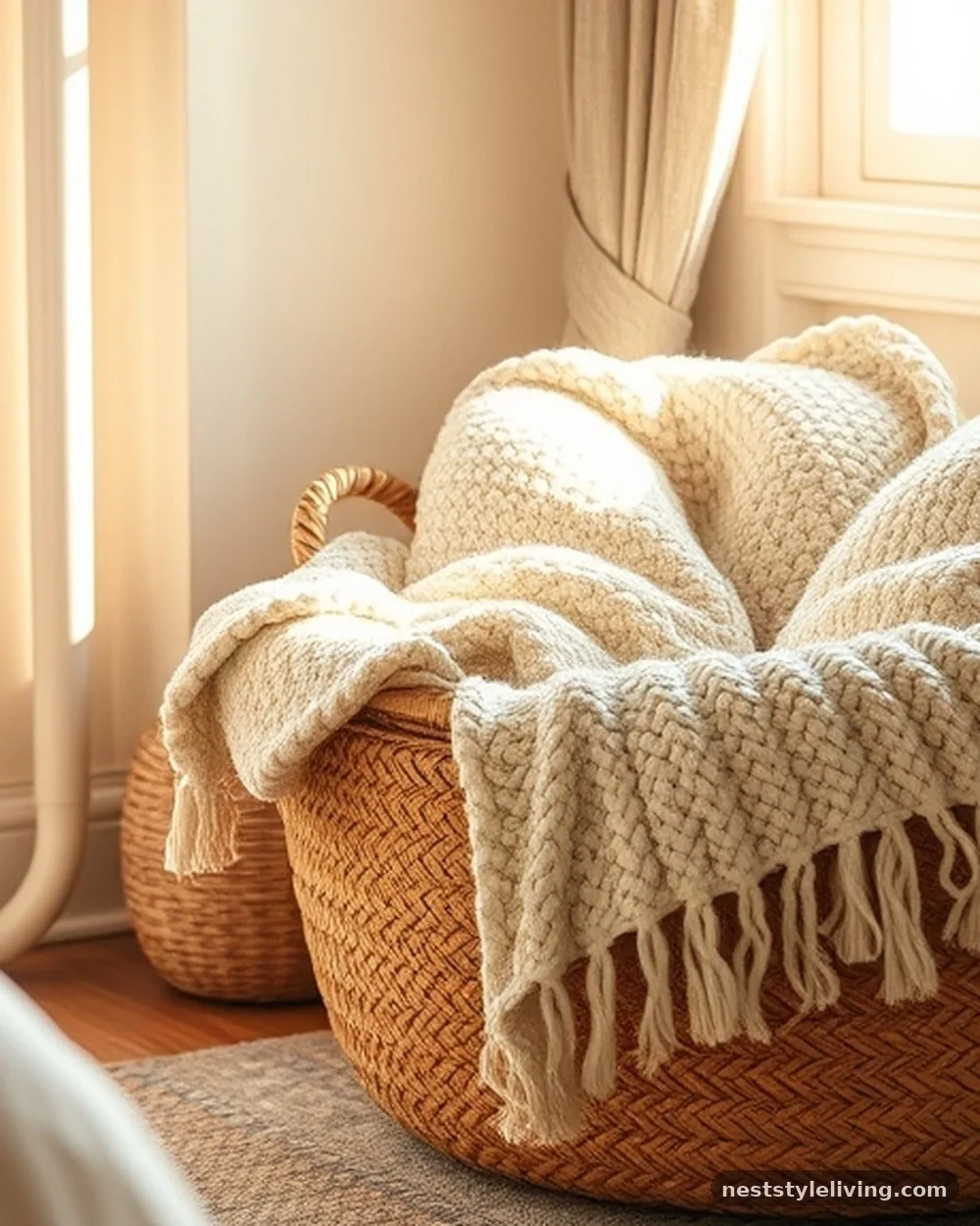 Oversized Floor Basket for Extra Blankets - 17 Christmas Bedroom Decor Ideas for a Cozy Holiday