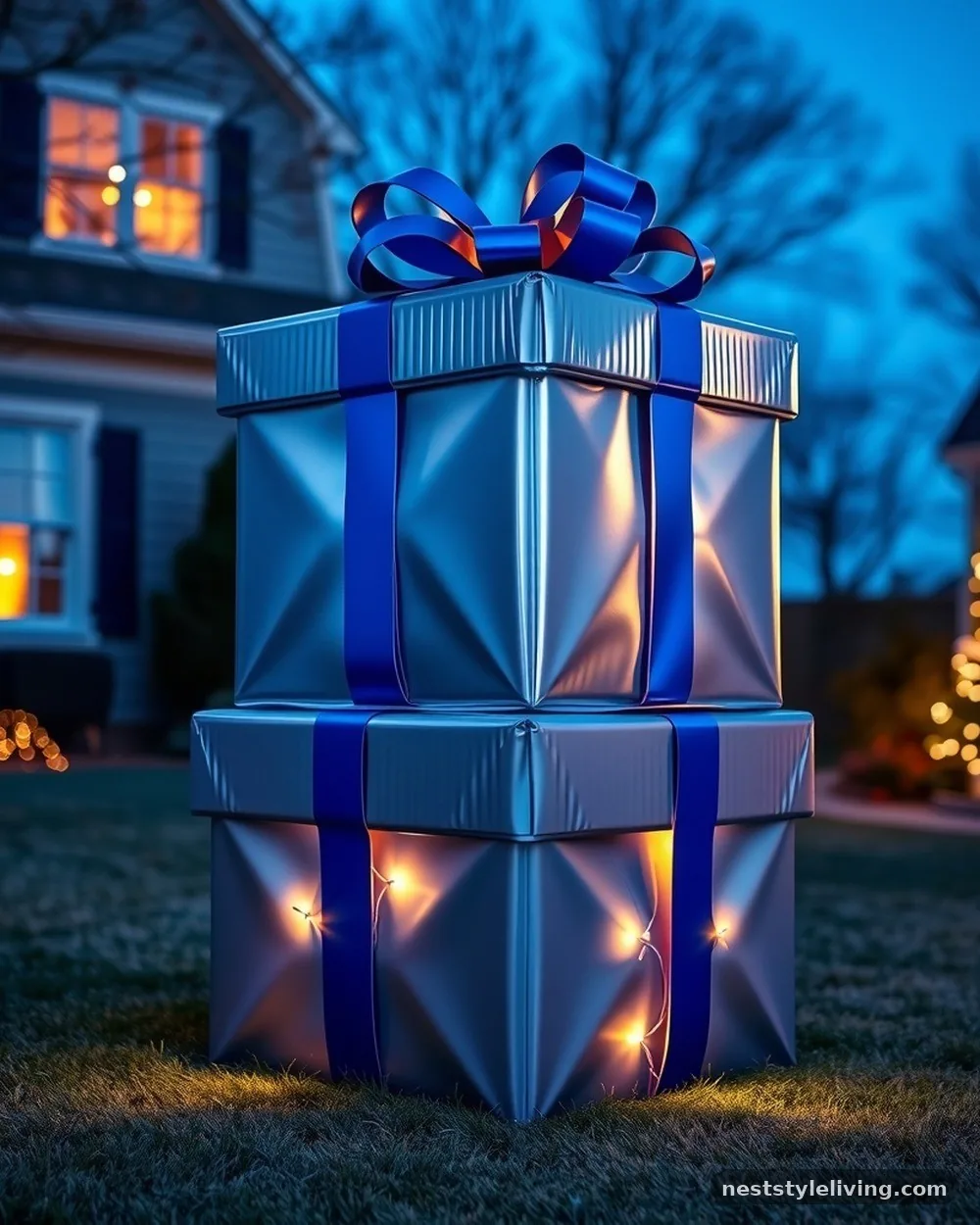 Oversized Gift Box Stacks - 20 Outdoor Christmas Decorations to Brighten Your Yard
