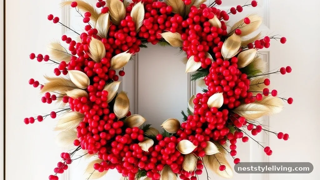 Red Berry and Feather Wreath - 16 Christmas Wreaths to Make Your Door Stand Out