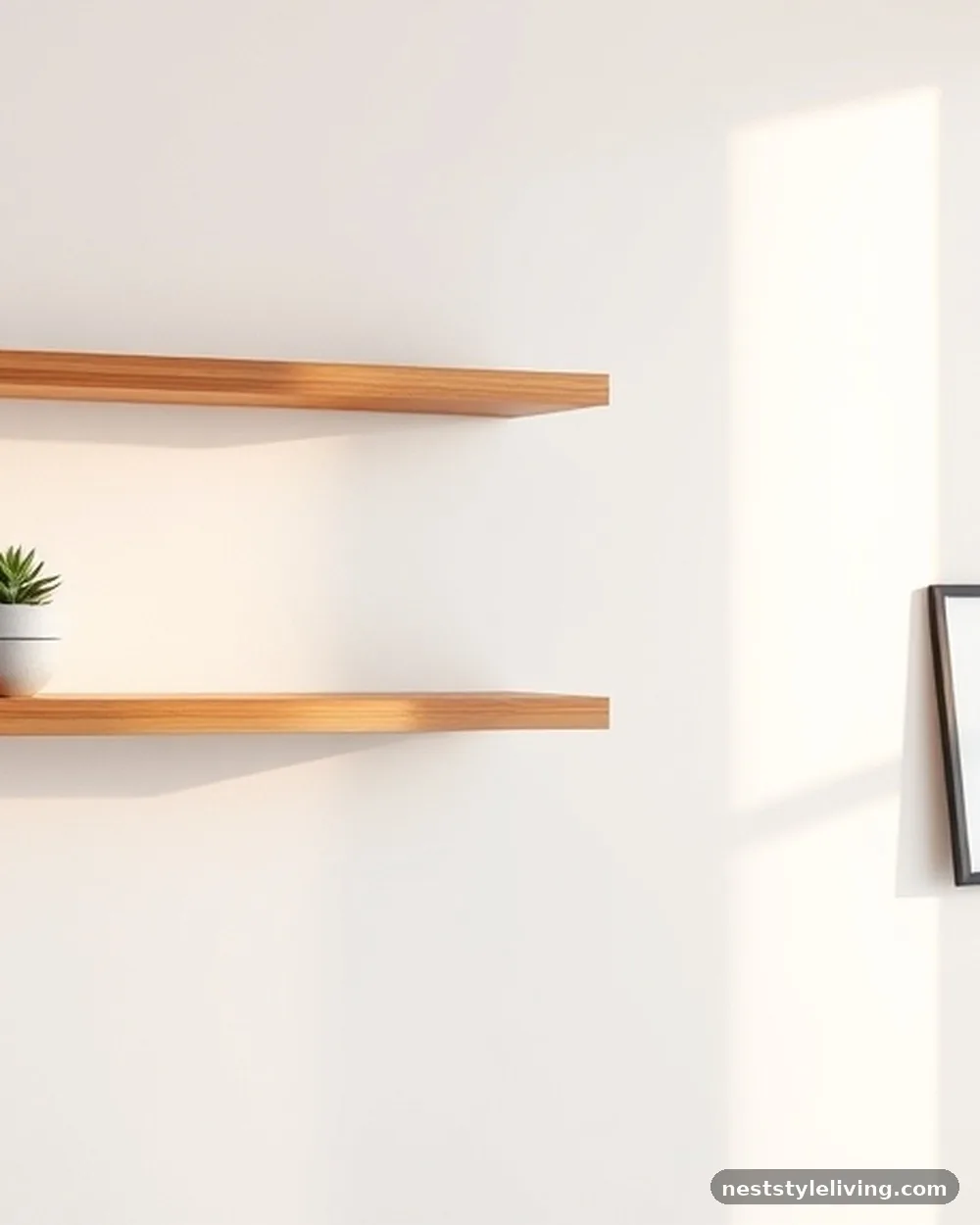 Vertical Floating Shelves - 14 Minimalist Bedroom Ideas That Feel Calm and Cozy