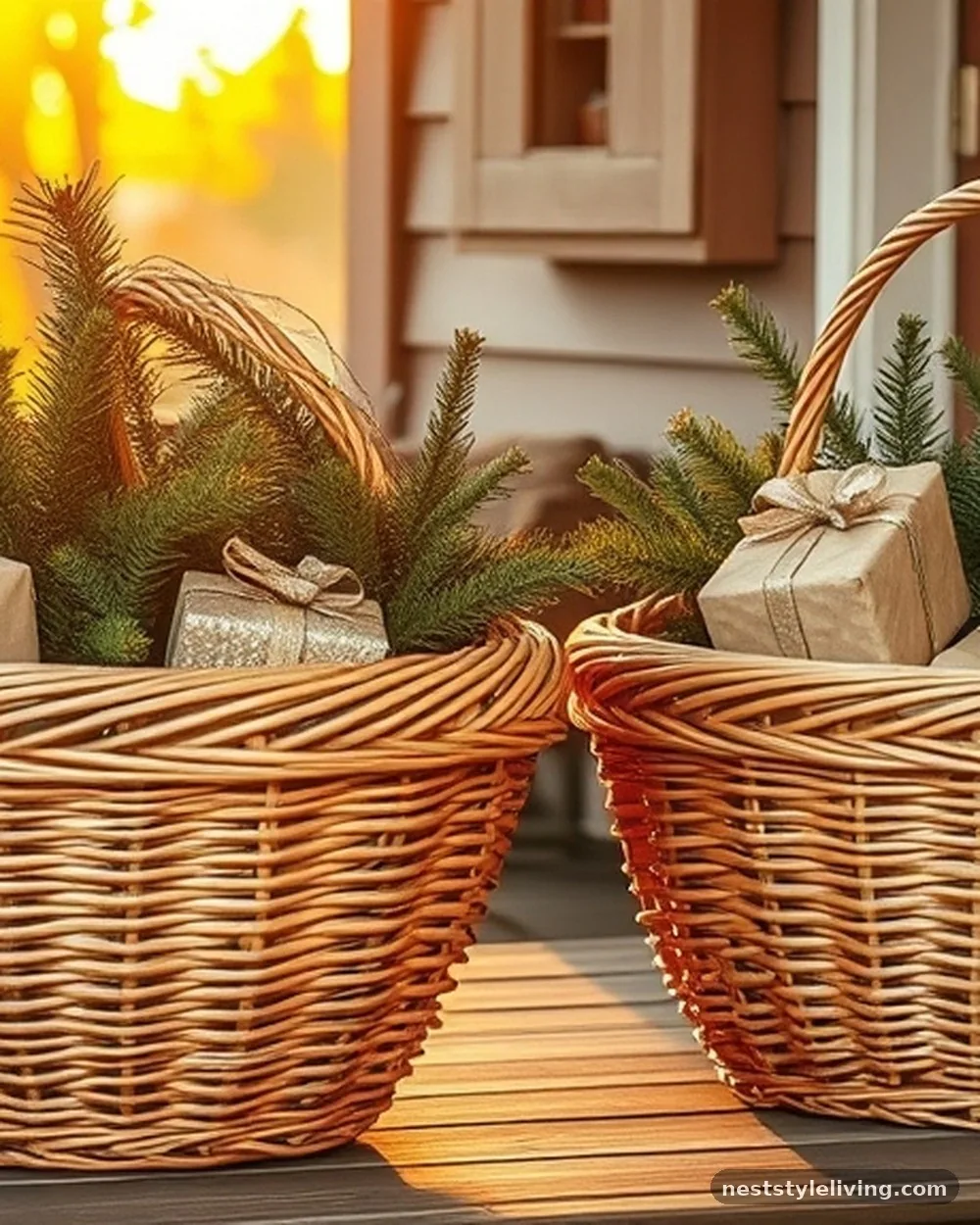 Woven Wicker Baskets - 19 Christmas Front Porch Decor Ideas to Wow Guests