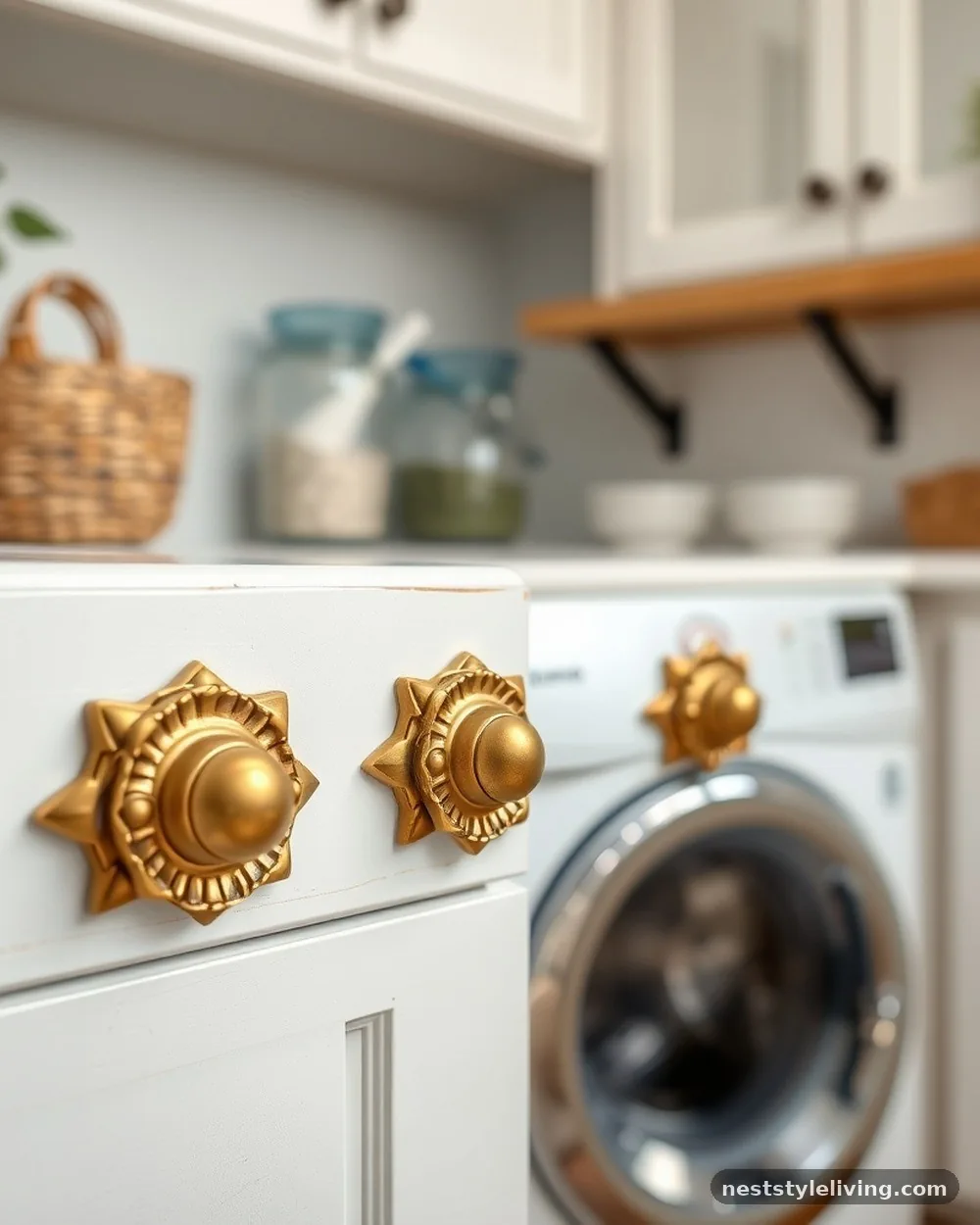 Antique Brass Bin Pulls - 23 Farmhouse Laundry Room Ideas for a Cozy Space