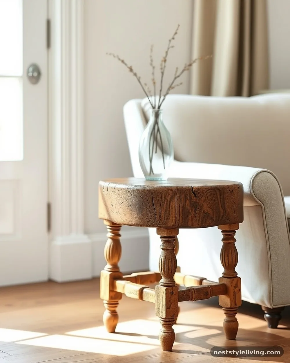 Antique Wood Stools - 22 Boho Living Room Ideas That Look Designer Approved
