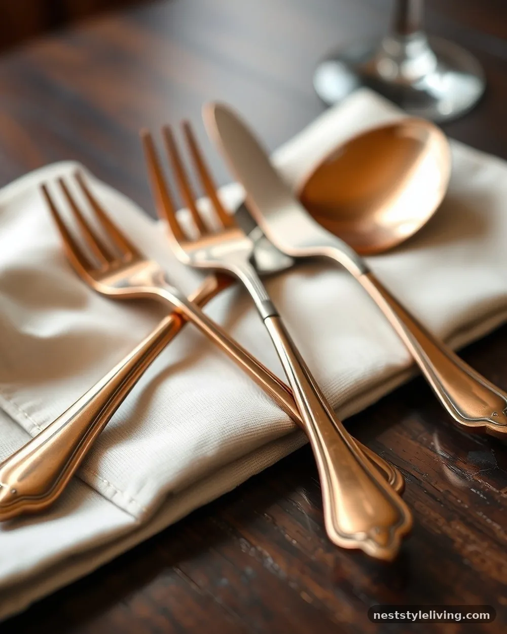 Copper Utensils with Earthy Patina - 16 Nature Inspired Table Ideas to Bring the Outdoors In