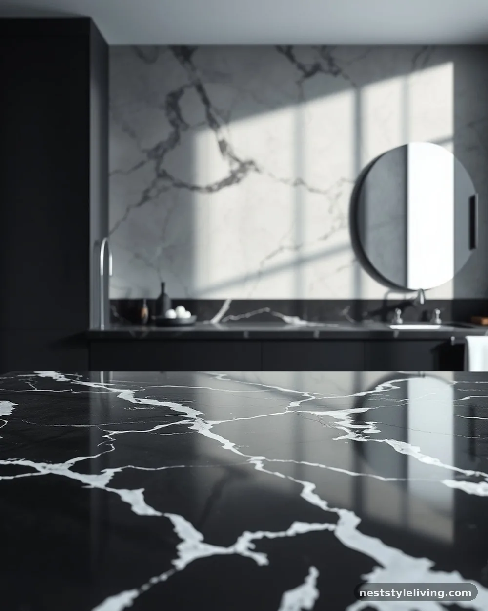 Dark Marble Countertops - 21 Dark Moody Bathroom Ideas for a Dramatic Look