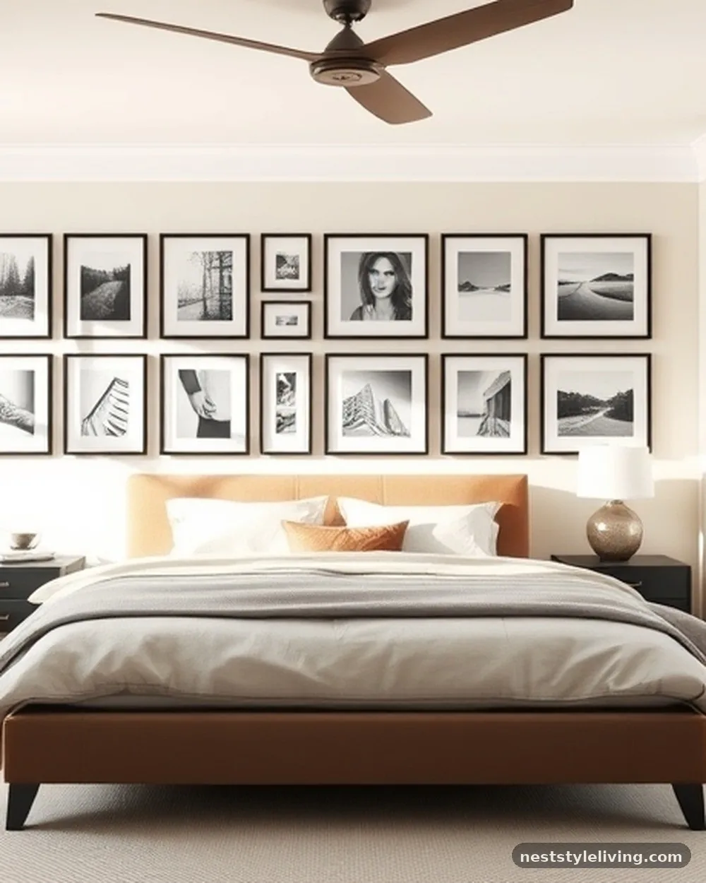 Gallery Wall of Personal Art - 21 Master Bedroom Ideas for a Stylish Cozy Retreat
