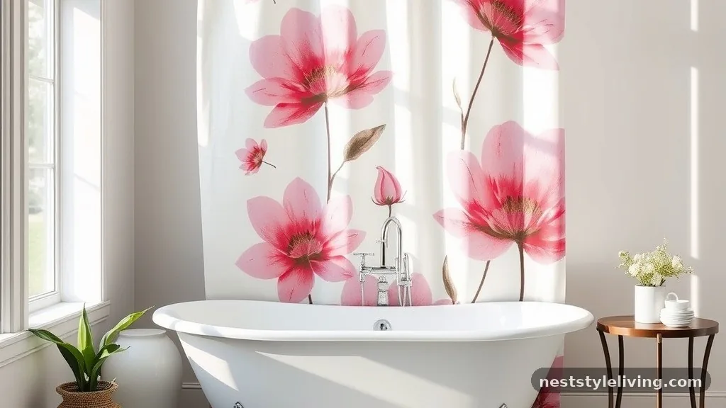 Pink Shower Curtain with Bold Prints - 15 Pink Bathroom Designs That Make Every Space Pop